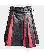 Black And Red Gladiator Pleated Leather Kilt For Men