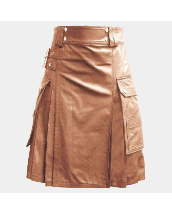 Brown Leather Kilt For Men